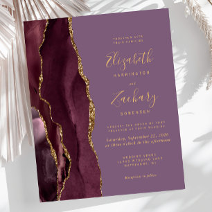 Budget Burgundy Gold Agate Mauve Wedding Invite