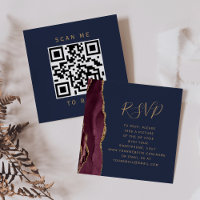 Budget Burgundy Gold Agate Navy QR Code RSVP