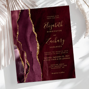 Budget Burgundy Gold Agate Wedding Invitation