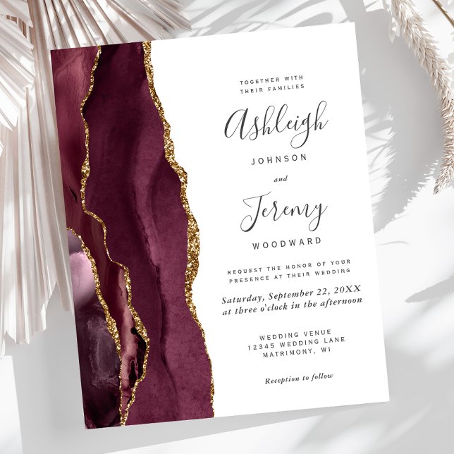 Budget Burgundy Gold Agate Wedding Invite (Creator Uploaded)