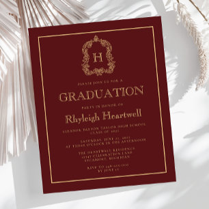 Budget Burgundy Gold Crest Graduation Party