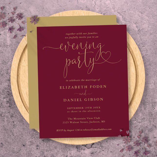 Budget Burgundy Gold Evening Party Wedding Invite (Budget Burgundy Gold Evening Party Wedding Invite)