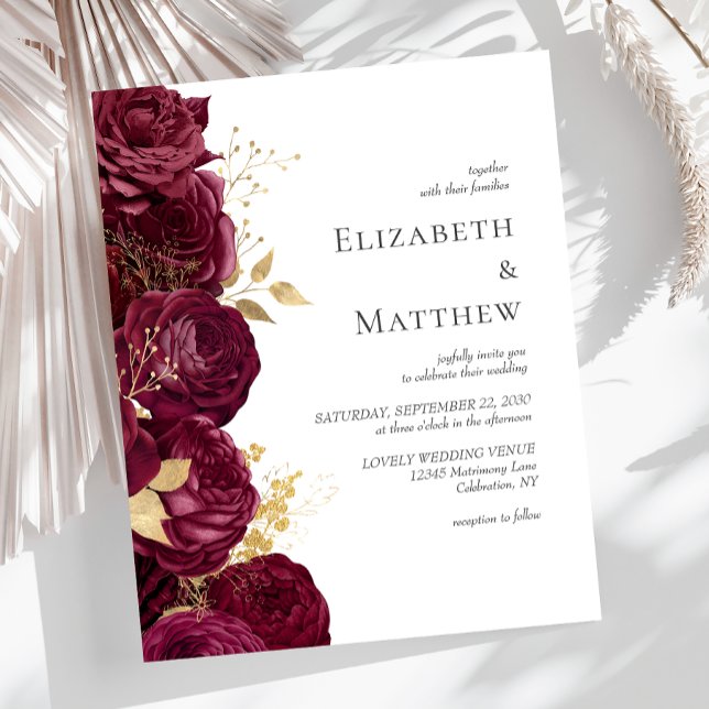 Budget Burgundy Gold Floral Wedding Invitation (Creator Uploaded)
