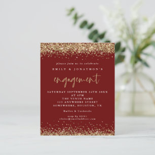 Budget Burgundy Gold Glitter Engagement Invitation