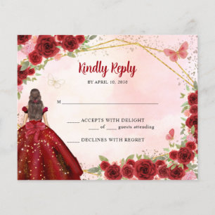 Budget Burgundy Gold Glitter Floral Princess RSVP