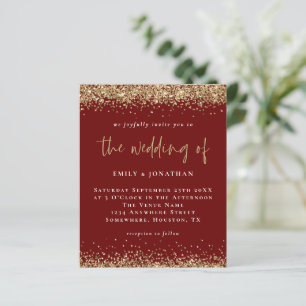 Budget Burgundy Gold Glitter Wedding Invitation