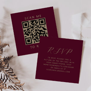 Budget Burgundy Gold Script Wedding QR Code RSVP Enclosure Card
