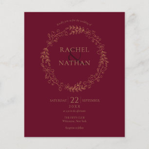 Budget Burgundy Laurel Garland Wedding Invitation