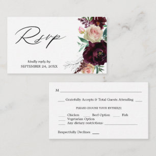 Budget Burgundy & Light Pink Floral 2SM Meal RSVP Enclosure Card