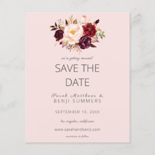 Budget Burgundy Marsa Floral Save the Date- Pink  Flyer