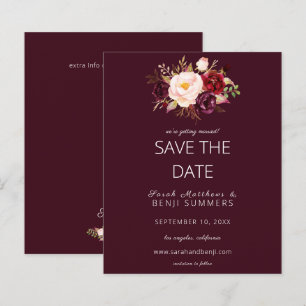 Budget Burgundy Marsa Floral Save the Date - Red