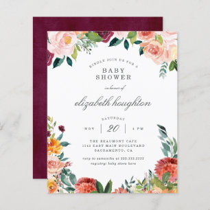 Budget Burgundy Marsala Blush Floral Baby Shower