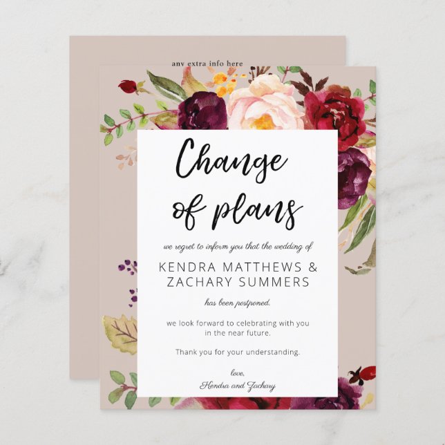 Budget Burgundy Marsala Floral TP Change of Plans (Front/Back)