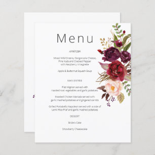 Budget Burgundy Marsala & Pink Floral Menu- White
