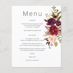 Budget Burgundy Marsala & Pink Floral Menu- White Flyer