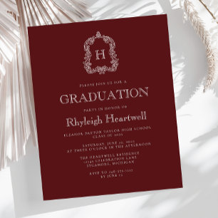 Budget Burgundy Monogram Crest Graduation Party