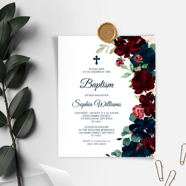 Budget Burgundy & Navy Blue Baptism Invitation (Creator Uploaded)