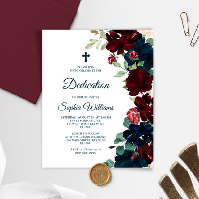Budget Burgundy & Navy Blue Dedication Invitation (Creator Uploaded)