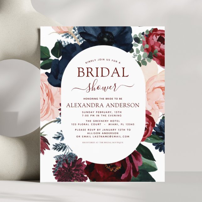 Budget Burgundy Navy Blue Floral Bridal Shower (Creator Uploaded)