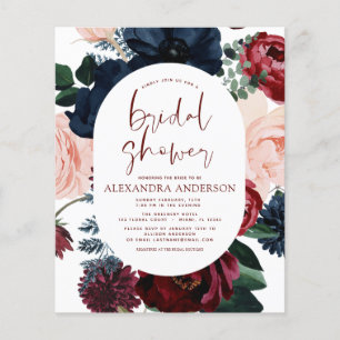 Budget Burgundy Navy Blue Floral Bridal Shower Flyer