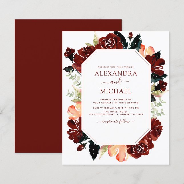 Budget Burgundy Navy Blue Floral Elegant Modern (Front/Back)