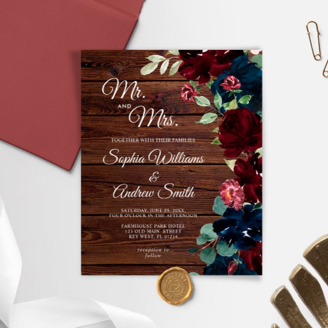 Budget Burgundy & Navy Blue Flowers Wood Wedding (Creator Uploaded)