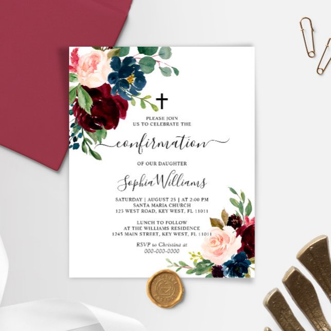 Budget Burgundy & Navy Confirmation Invitation (Creator Uploaded)