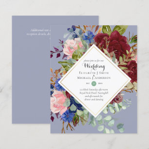 BUDGET Burgundy Navy Floral Wedding Invitations