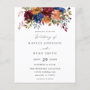 Budget Burgundy Navy Orange Fall Floral Wedding 2 Flyer