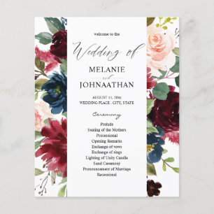 Budget Burgundy Navy Pink Floral Wedding Ceremony Flyer