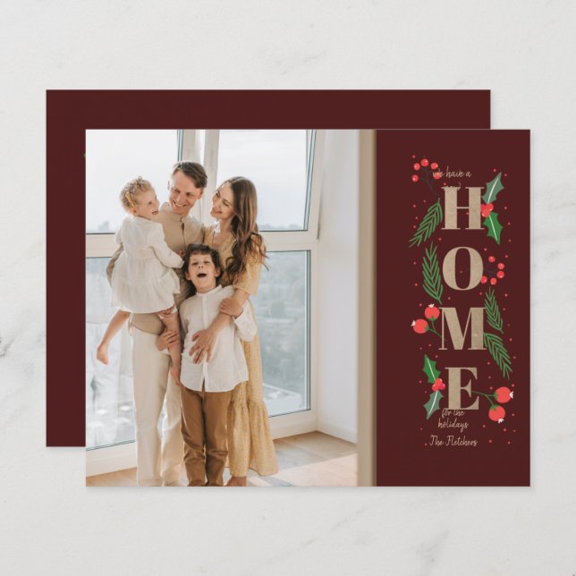 Budget Burgundy New Home for Holidays Photo Card (Front/Back)
