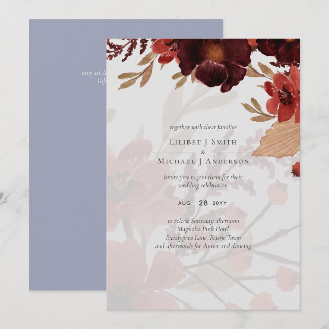 Budget Burgundy Orange Fall Floral Wedding (Front/Back)