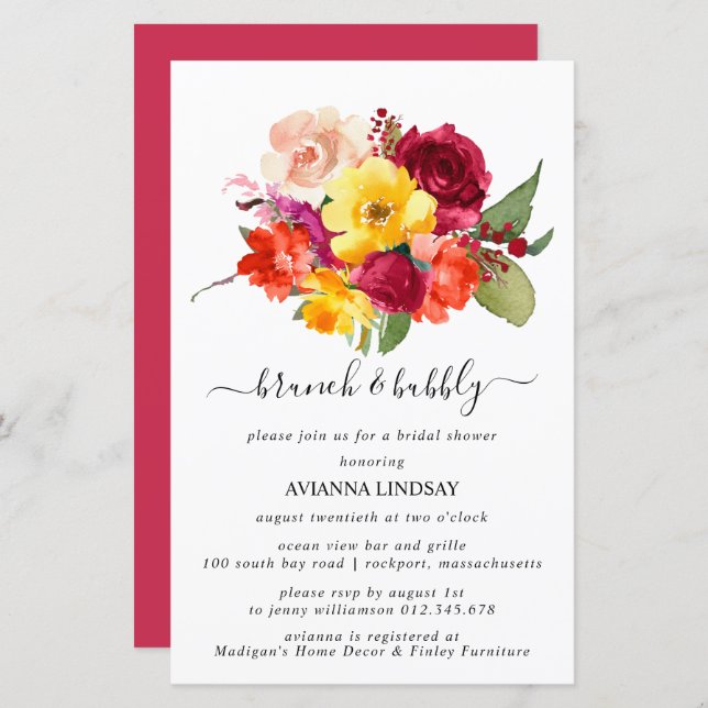 Budget Burgundy Orange Yellow Bridal Brunch Bubbly (Front/Back)