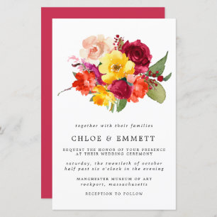 Budget Burgundy Orange Yellow Pink Wedding Invite