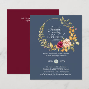 BUDGET Burgundy Peach Floral Wedding Invitations
