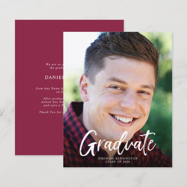Budget Burgundy Photo Graduation Announcement (Front/Back)