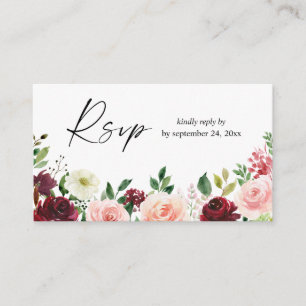 Budget Burgundy & Pink 4 Floral 2SM Meal RSVP Enclosure Card