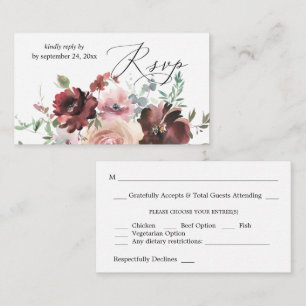 Budget Burgundy & Pink 5 Floral 2SM Meal RSVP Enclosure Card