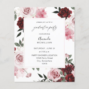 Budget Burgundy & Pink 6 Floral Graduation Party Flyer