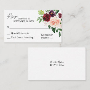 Budget Burgundy & Pink Floral 4 2SM No Meal RSVP Enclosure Card