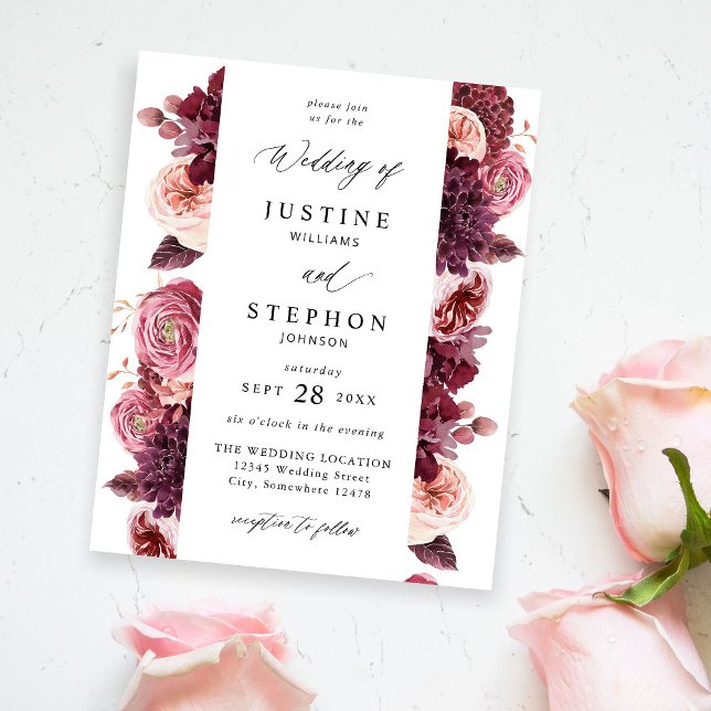 Budget Burgundy & Pink Floral 8B Wedding Flyer (Creator Uploaded)
