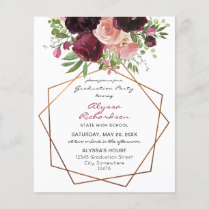 Budget Burgundy & Pink Floral Fr Graduation Party Flyer