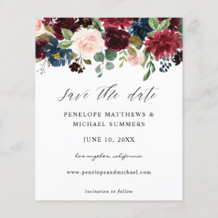 Budget Burgundy & Pink Floral Save the Date Photo Flyer