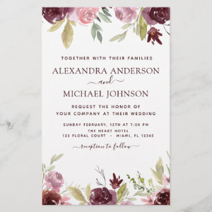 Budget Burgundy Pink Floral Wedding Invitation