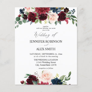 Budget Burgundy, Pink, & Navy Floral Wedding 2 Fly Flyer