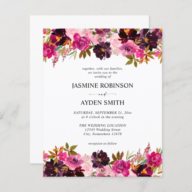 Budget Burgundy, Pink & Purple Floral Wedding (Front/Back)