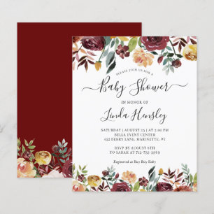Budget Burgundy Red Floral Baby Shower Invitation