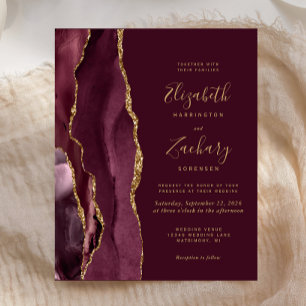 Budget Burgundy Red Gold Agate Wedding Invitation
