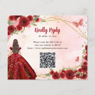Budget Burgundy Red Gold Floral Princess QR RSVP