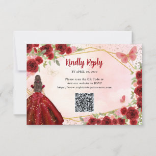 Budget Burgundy Red Gold Floral Princess QR RSVP Card